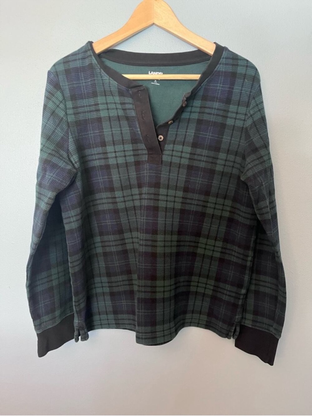 Lands' End Waffle-Knit Plaid Pajamas